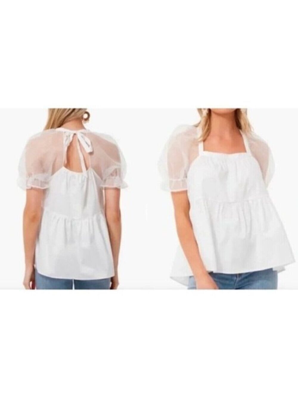 Pomander Place Tinsley Top White Puff Sleeve Sheer Cotton Babydoll Tuckernuck M